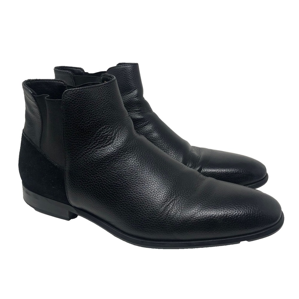 Calvin Klein Larry Tumbled Leather Calf Suede Ankle Boot Mens 11 Black Classic